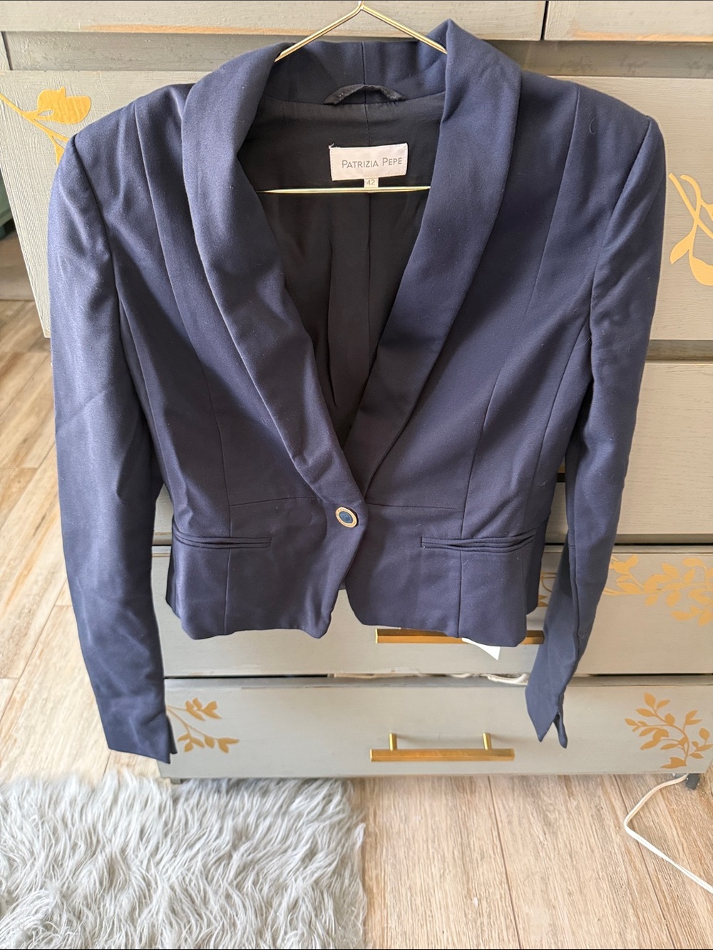 Patrizia Pepe Deep Navy Shawl-Collar Single-Button Blazer